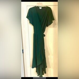 Happy Earth Monstera Green Wrap Dress EUC